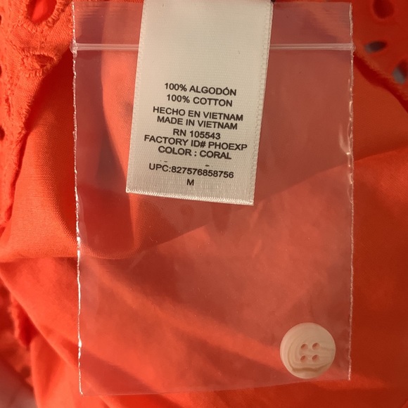 NWT Peter Som for Design Nation Eyelet Lace Cotton Orange 3/4 Sleeve Top: Size M - Picture 9 of 10